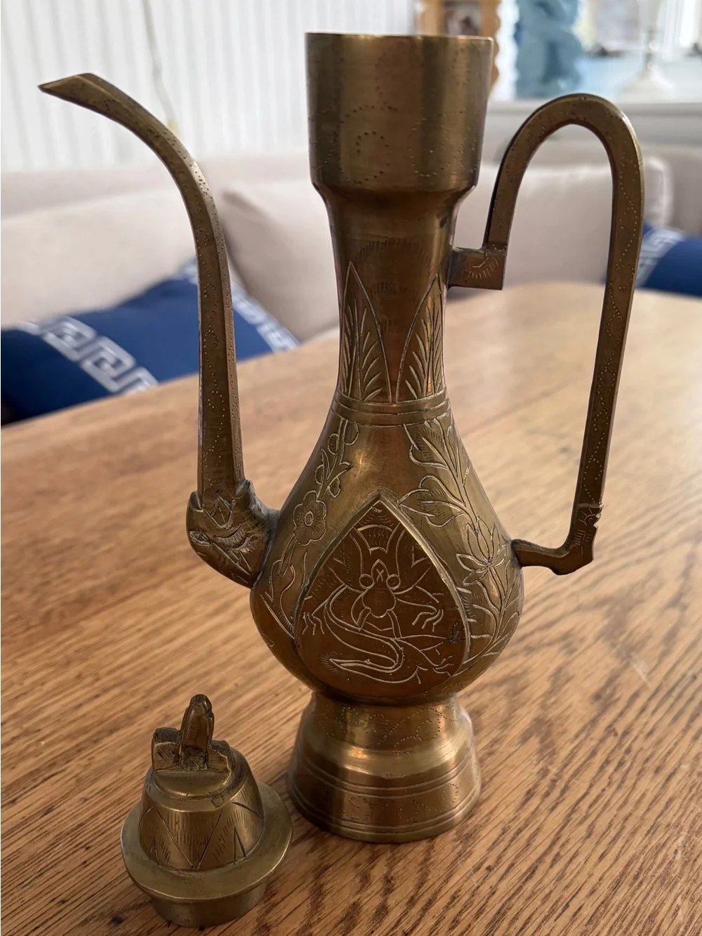 Ornate Brass Ewer Pitcher Vase – Antique-Style Decorative Accent (Brass)